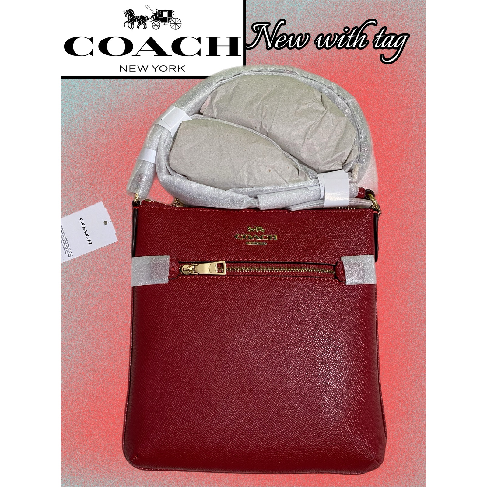 Coach Mini Rowan File Bag Crossgrain Leather 1941 Red Nwt